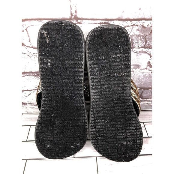 Corky’s Gold Crystal Rhinestone Thong Foam Wedge Sandals Women’s Sz 11M US/42EU - Picture 13 of 16